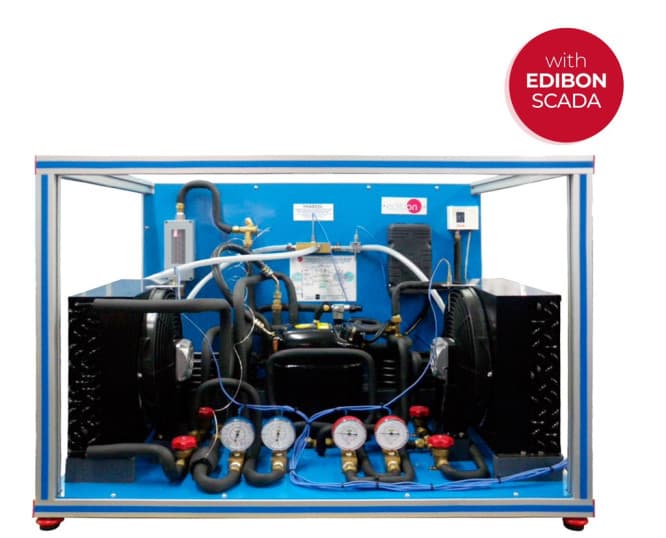 Computer Controlled Heat Pump + Air Conditioning + Refrigeration with 2 Condensers and 2 Evaporators (Water/Air)