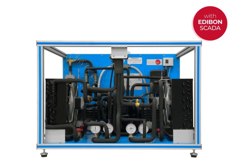 Computer Controlled Rerversible Heat Pump + Air Conditioning + Refrigeration with 2 Condensers and 2 Evaporators (Water/Air)