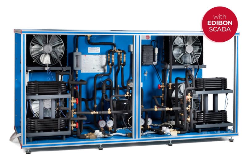Computer Controlled Rerversible Heat Pump + Air Conditioning + Refrigeration with 4 Condensers and 4 Evaporators (Water/Air)